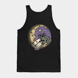 Frog Witch, Book and Moon Dark Academia Halloween Tank Top